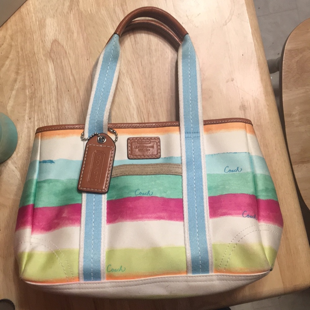 Women's Coach Handbag Hamptons Stripe Tote